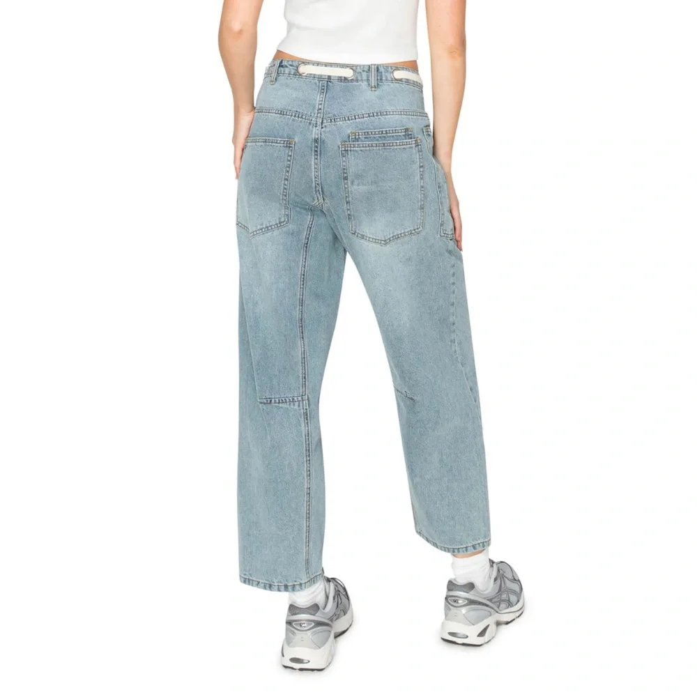 Cali1850 barrel legs big patch pockets Women's Light Blue Jeans‎ 1/25